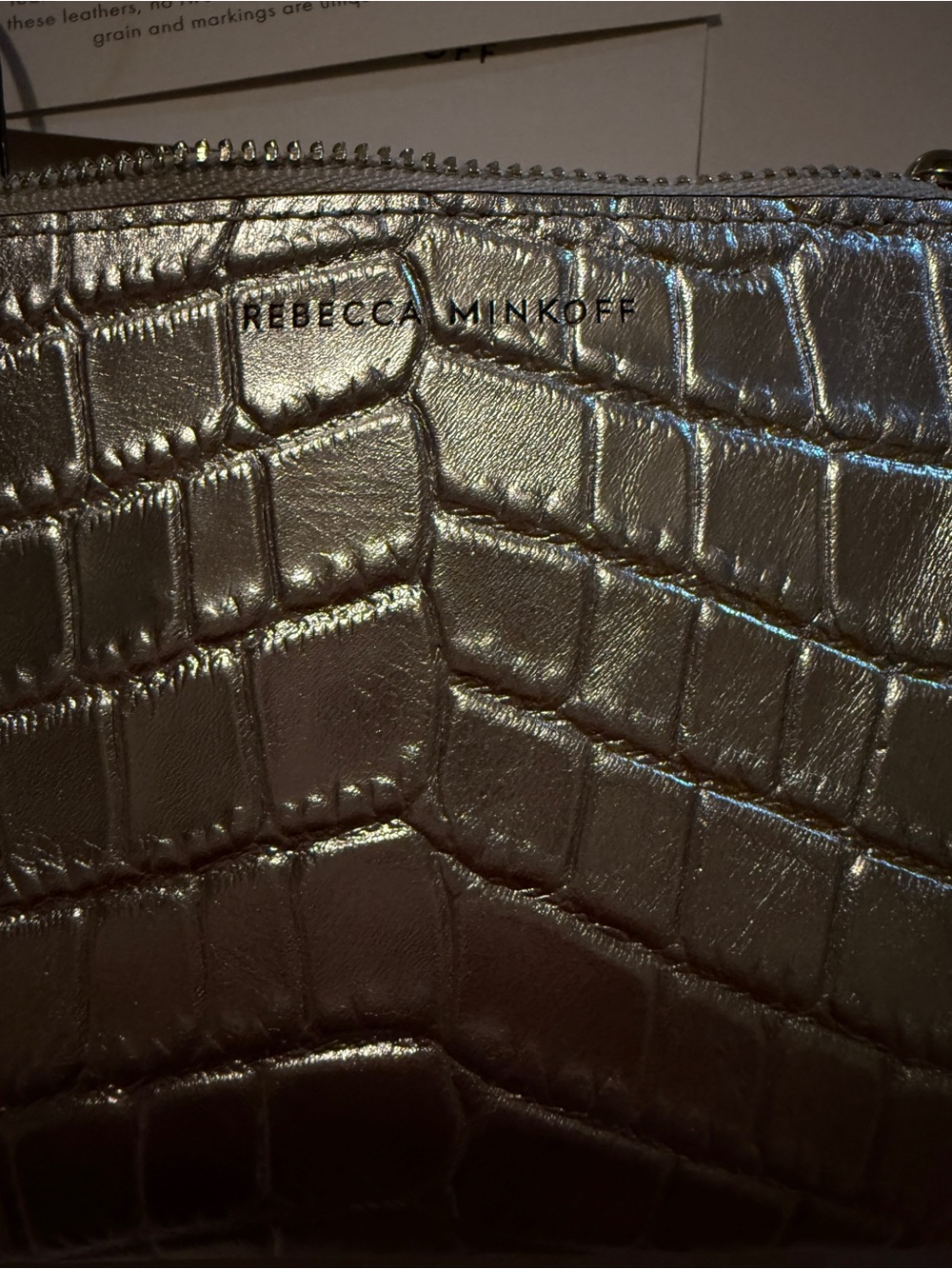NWT Rebecca Minkoff Silver Croc-Embossed Clip Pouch NEW Clutch/Charm - Picture 6 of 11